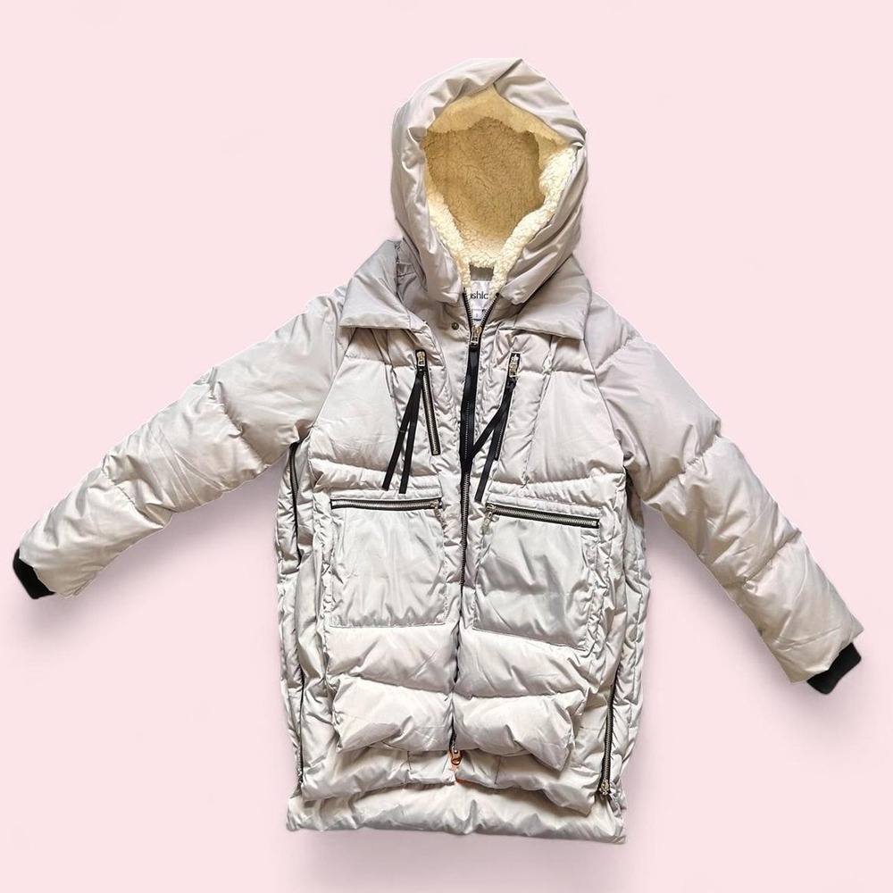 Orolay Thickened Down Puffer Jacket w Faux Sherpa Hood - Grey and Orange size S